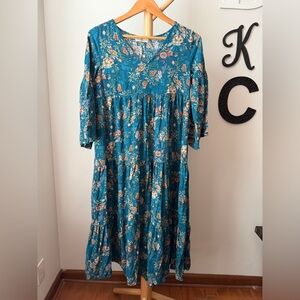 Natural Life Charlotte Tiered Maxi Dress Blue Floral Size XS Cottagecore
